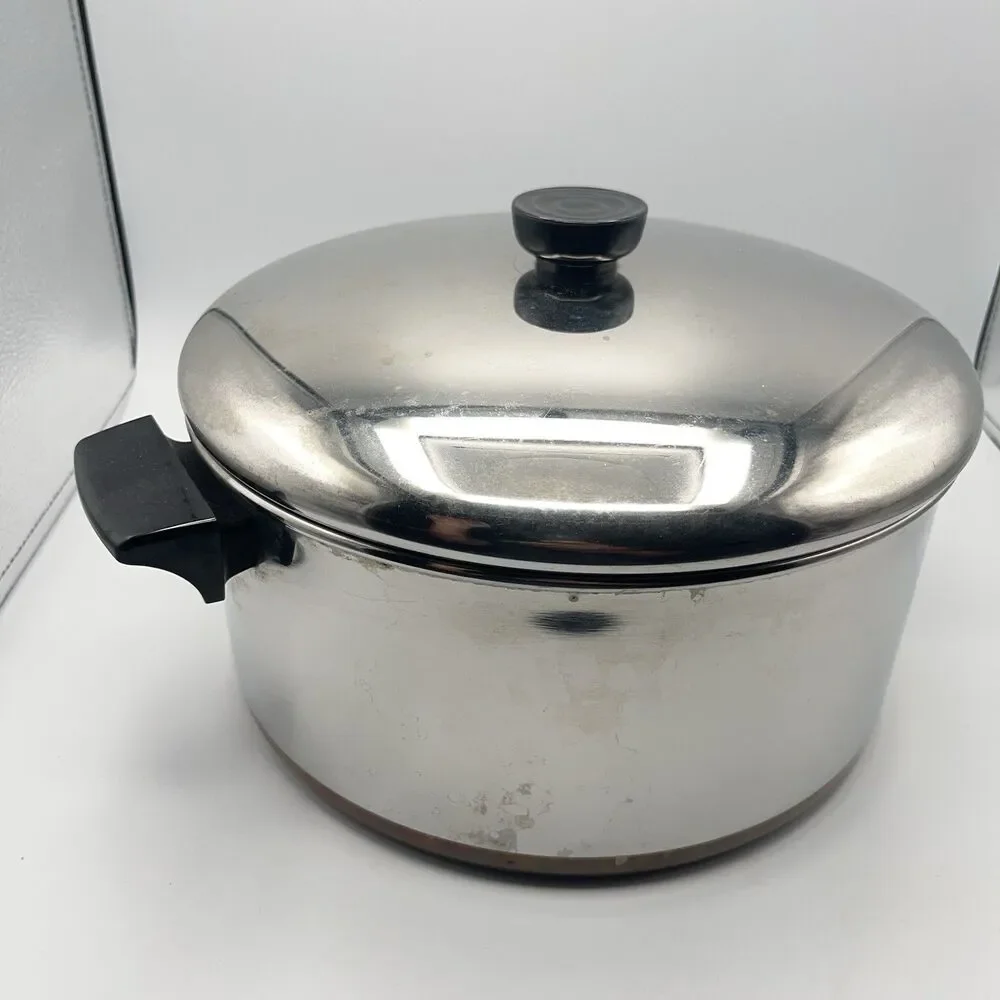 Vtg REVERE WARE 6 Qt 891 STOCK POT w/ LID Stainless w/ Copper Bottom CLINTON ILL